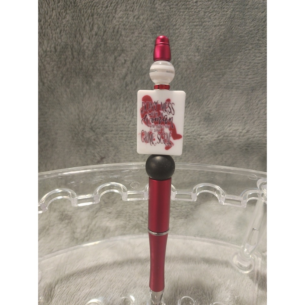 Beaded Pen True Crime Don't Mess Woman Staged‎ Crime Scene Red Novelty